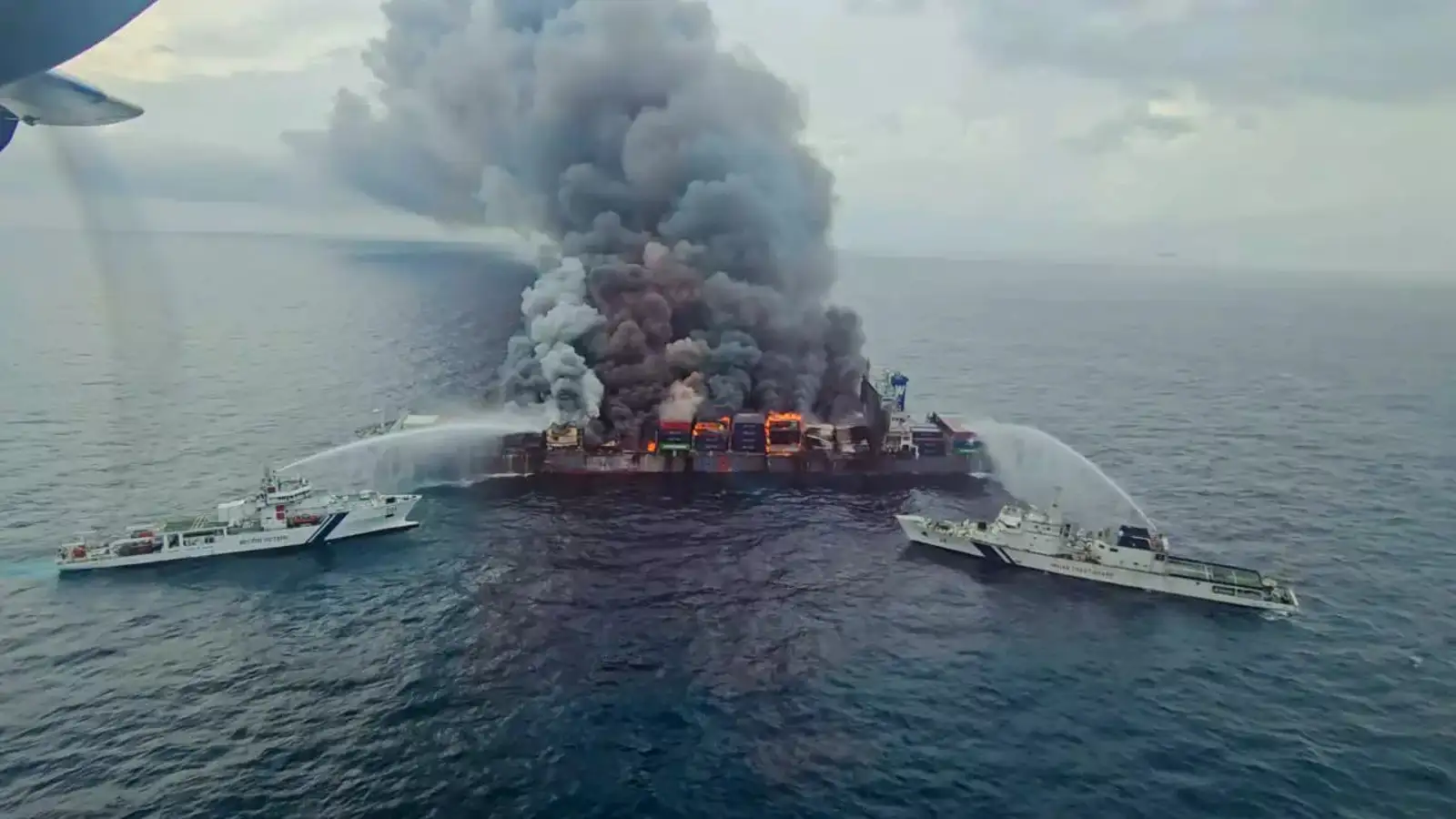 singapore flagged vessel m v wan hai 503 caught fire explosion oil spill kerela coast a ship is burning bright near kerala day and night with fuel and fear aboard